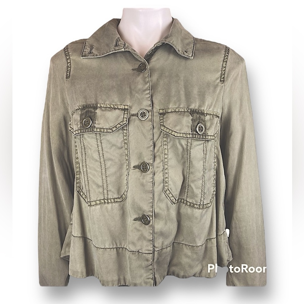 Marrakech 100% Lyocell Military Style Shirt Jacket In Olive Green Size S